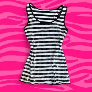 Black and White Striped Sequin Tank Top ~ Size M